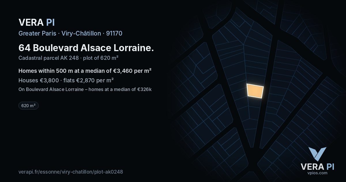 64 Boulevard Alsace Lorraine, Viry-Châtillon at night – the plot lit, the parcels around coloured by the prices near them