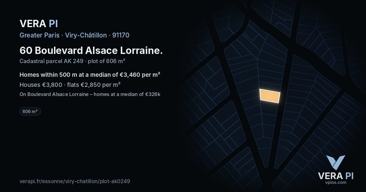 60 Boulevard Alsace Lorraine, Viry-Châtillon at night – the plot lit, the parcels around coloured by the prices near them
