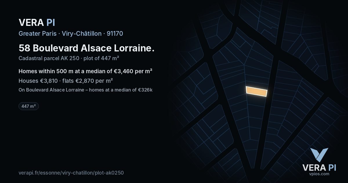 58 Boulevard Alsace Lorraine, Viry-Châtillon at night – the plot lit, the parcels around coloured by the prices near them
