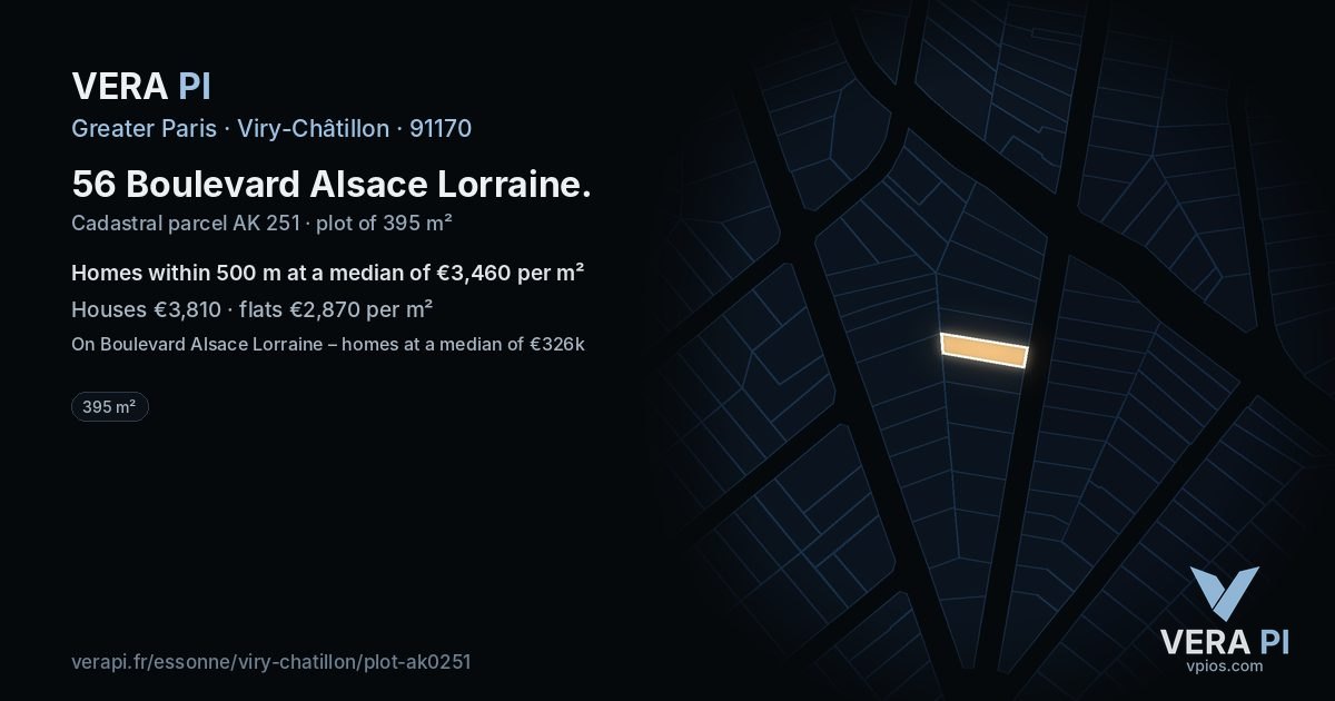 56 Boulevard Alsace Lorraine, Viry-Châtillon at night – the plot lit, the parcels around coloured by the prices near them