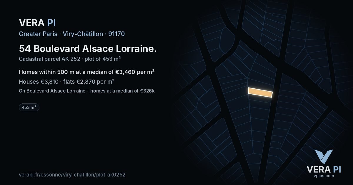 54 Boulevard Alsace Lorraine, Viry-Châtillon at night – the plot lit, the parcels around coloured by the prices near them