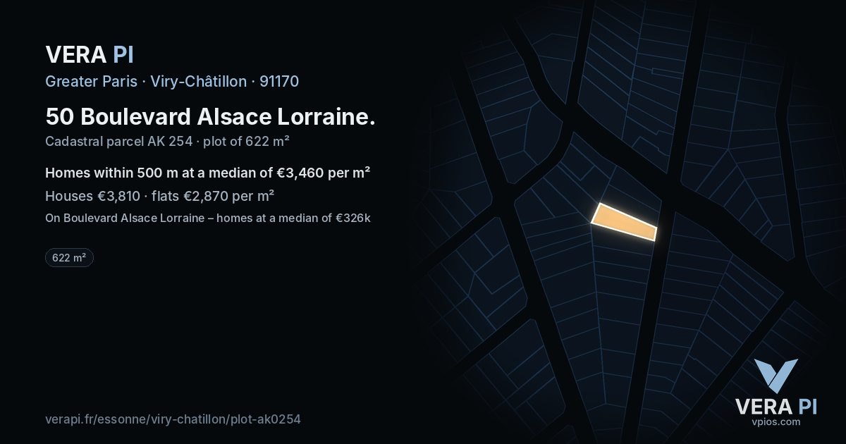 50 Boulevard Alsace Lorraine, Viry-Châtillon at night – the plot lit, the parcels around coloured by the prices near them