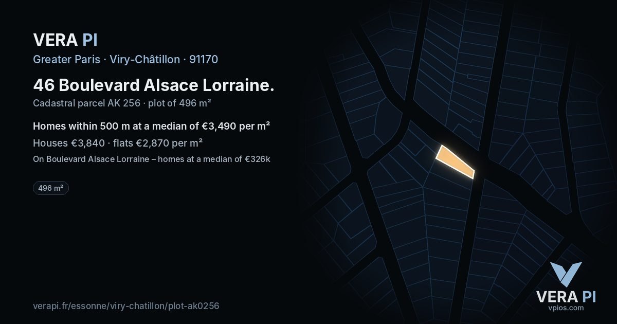 46 Boulevard Alsace Lorraine, Viry-Châtillon at night – the plot lit, the parcels around coloured by the prices near them
