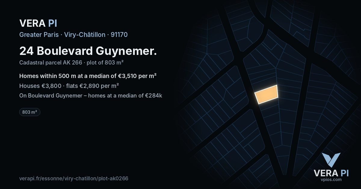 24 Boulevard Guynemer, Viry-Châtillon at night – the plot lit, the parcels around coloured by the prices near them