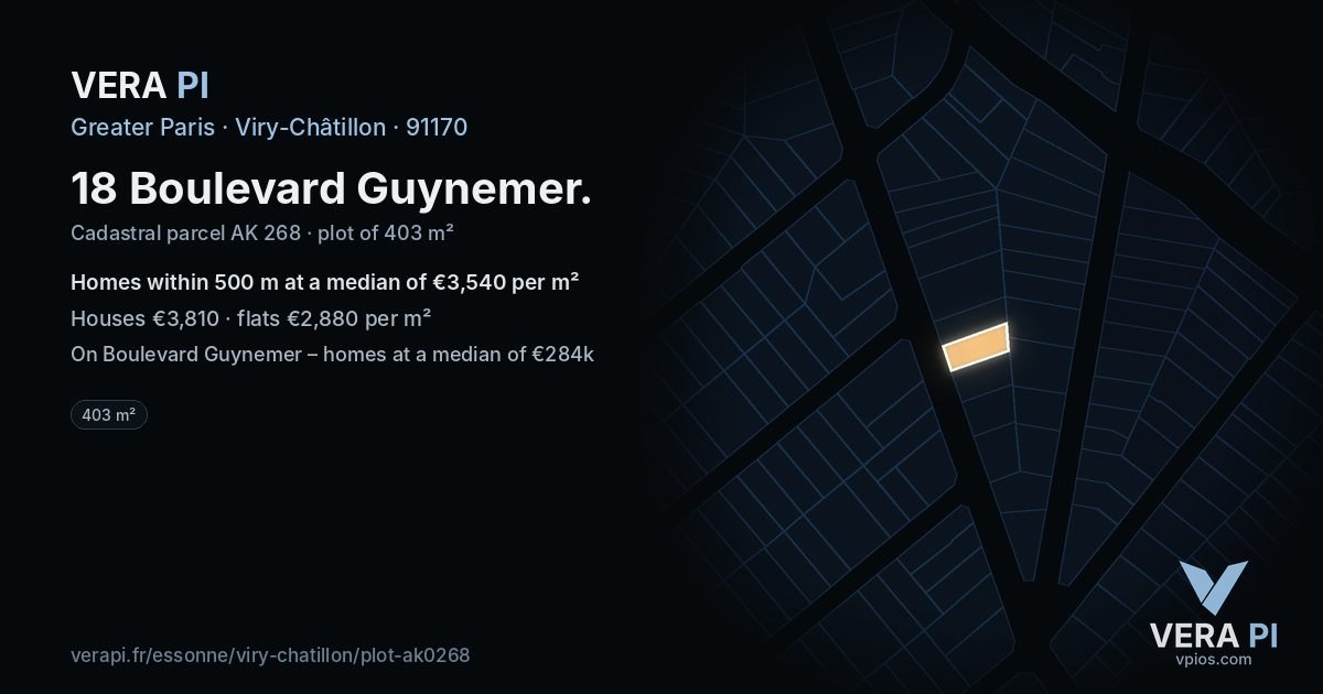 18 Boulevard Guynemer, Viry-Châtillon at night – the plot lit, the parcels around coloured by the prices near them