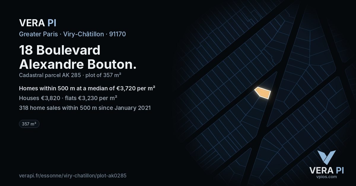 18 Boulevard Alexandre Bouton, Viry-Châtillon at night – the plot lit, the parcels around coloured by the prices near them