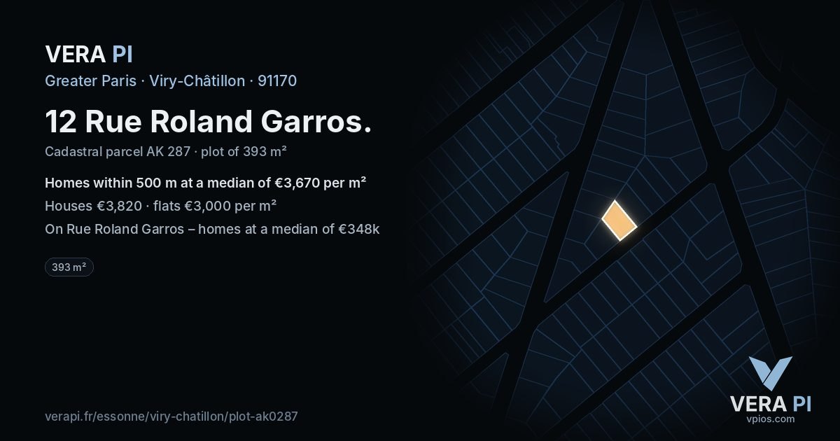 12 Rue Roland Garros, Viry-Châtillon at night – the plot lit, the parcels around coloured by the prices near them
