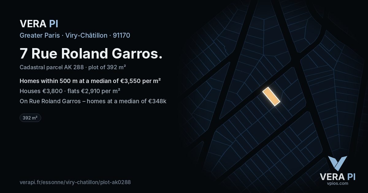 7 Rue Roland Garros, Viry-Châtillon at night – the plot lit, the parcels around coloured by the prices near them
