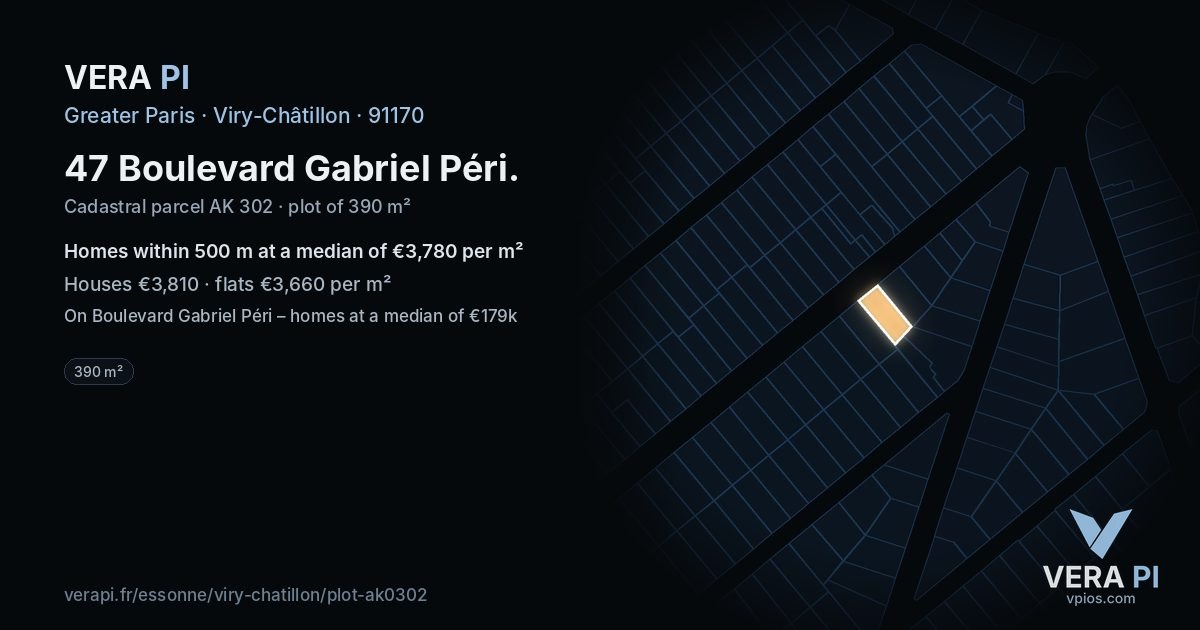 47 Boulevard Gabriel Péri, Viry-Châtillon at night – the plot lit, the parcels around coloured by the prices near them