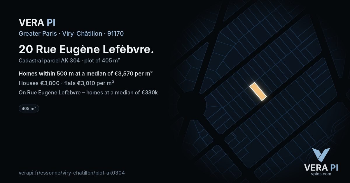 20 Rue Eugène Lefèbvre, Viry-Châtillon at night – the plot lit, the parcels around coloured by the prices near them