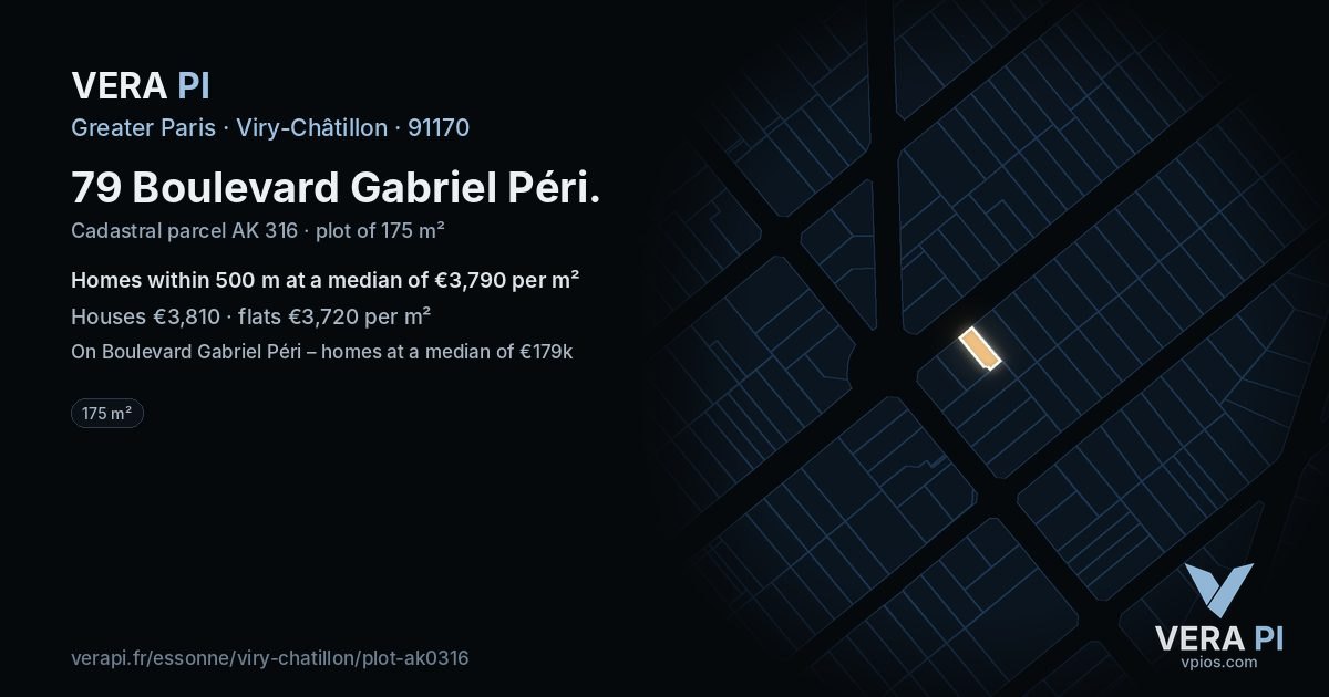 79 Boulevard Gabriel Péri, Viry-Châtillon at night – the plot lit, the parcels around coloured by the prices near them
