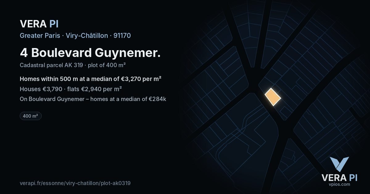 4 Boulevard Guynemer, Viry-Châtillon at night – the plot lit, the parcels around coloured by the prices near them