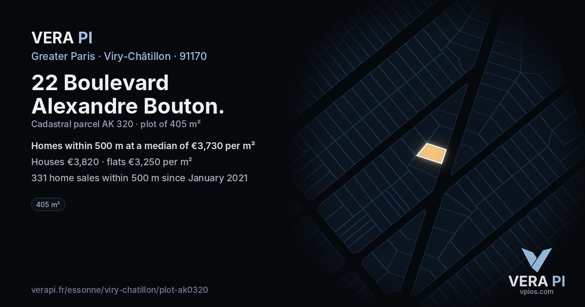 22 Boulevard Alexandre Bouton, Viry-Châtillon at night – the plot lit, the parcels around coloured by the prices near them