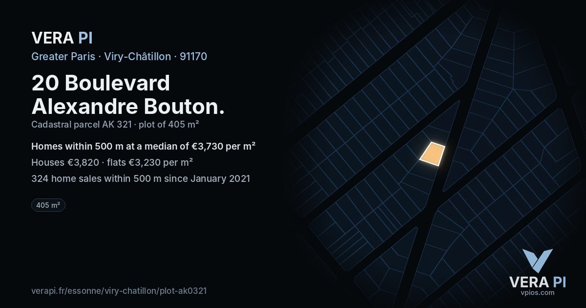 20 Boulevard Alexandre Bouton, Viry-Châtillon at night – the plot lit, the parcels around coloured by the prices near them