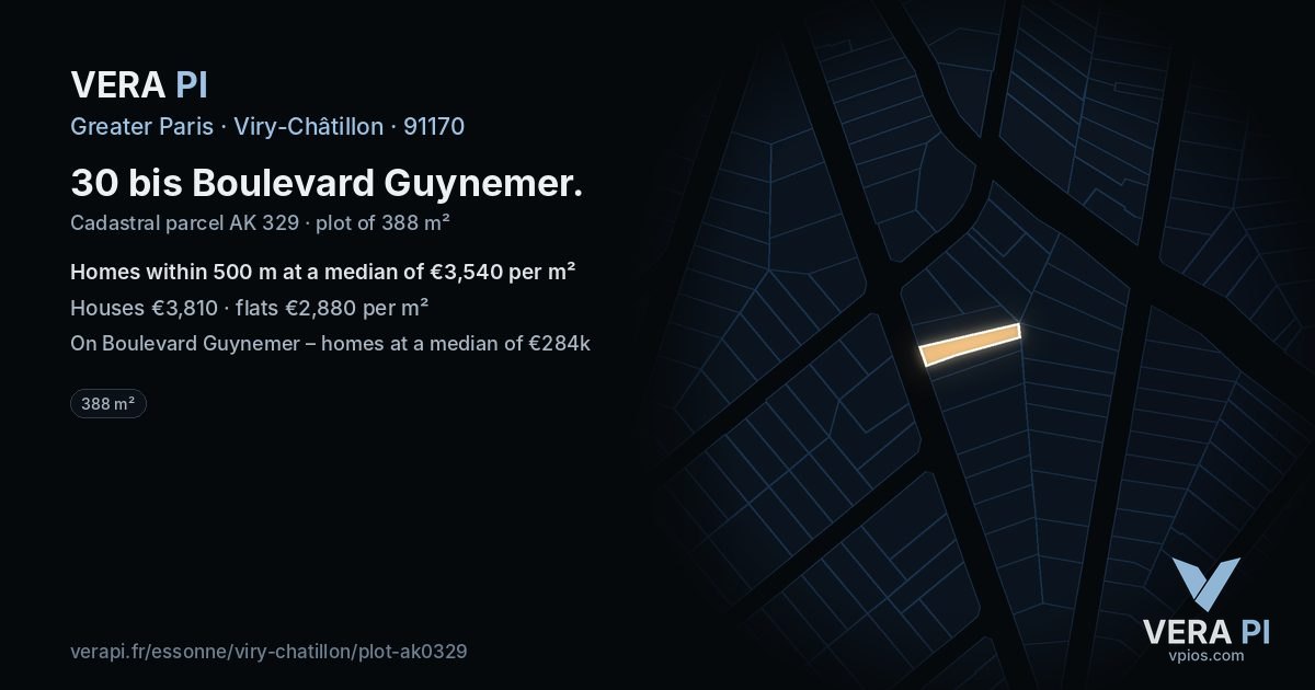 30 bis Boulevard Guynemer, Viry-Châtillon at night – the plot lit, the parcels around coloured by the prices near them