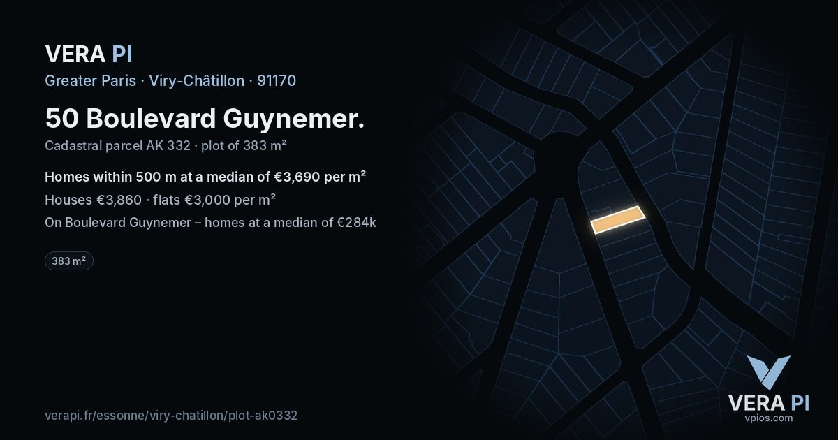 50 Boulevard Guynemer, Viry-Châtillon at night – the plot lit, the parcels around coloured by the prices near them