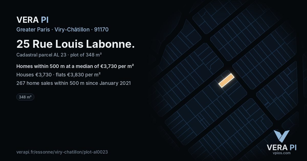 25 Rue Louis Labonne, Viry-Châtillon at night – the plot lit, the parcels around coloured by the prices near them