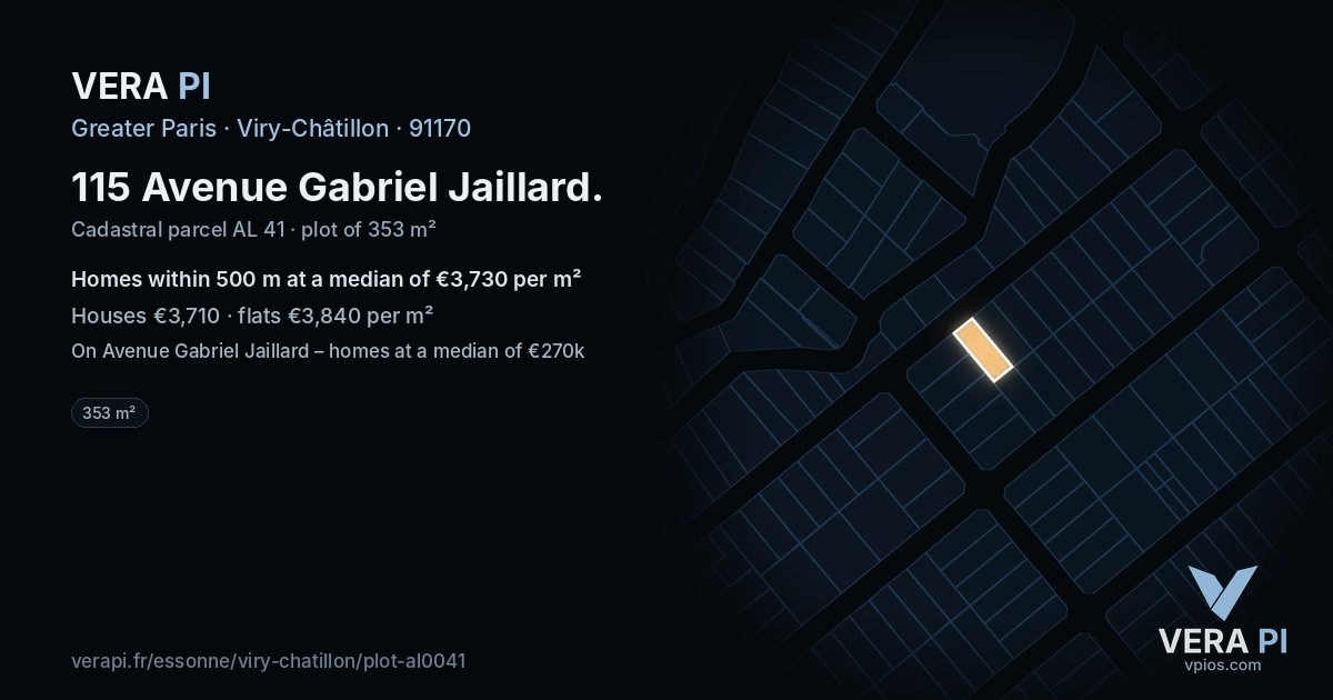 115 Avenue Gabriel Jaillard, Viry-Châtillon at night – the plot lit, the parcels around coloured by the prices near them