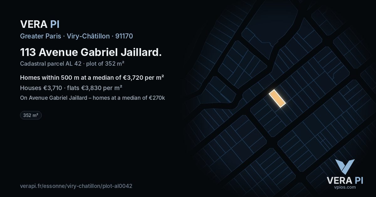 113 Avenue Gabriel Jaillard, Viry-Châtillon at night – the plot lit, the parcels around coloured by the prices near them