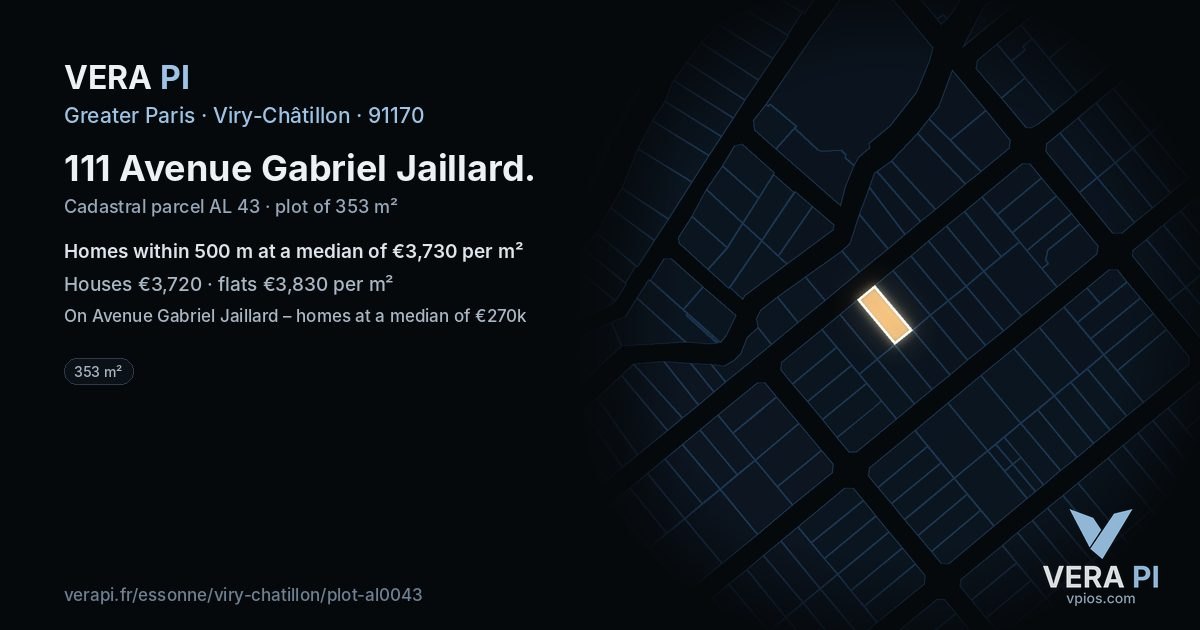 111 Avenue Gabriel Jaillard, Viry-Châtillon at night – the plot lit, the parcels around coloured by the prices near them
