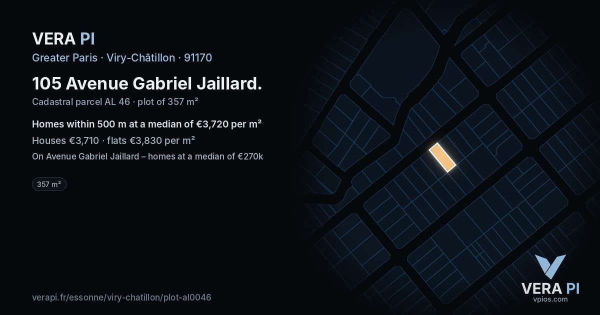 105 Avenue Gabriel Jaillard, Viry-Châtillon at night – the plot lit, the parcels around coloured by the prices near them