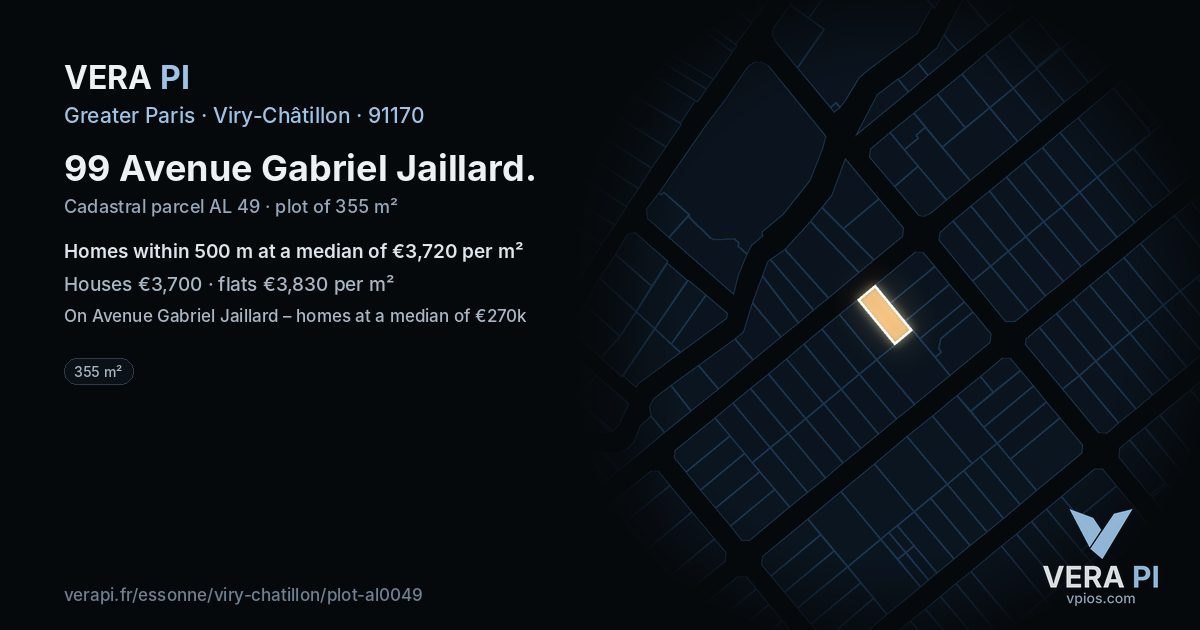 99 Avenue Gabriel Jaillard, Viry-Châtillon at night – the plot lit, the parcels around coloured by the prices near them
