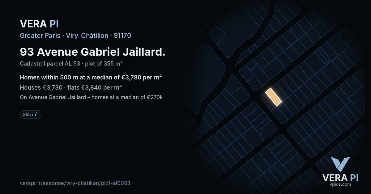 93 Avenue Gabriel Jaillard, Viry-Châtillon at night – the plot lit, the parcels around coloured by the prices near them