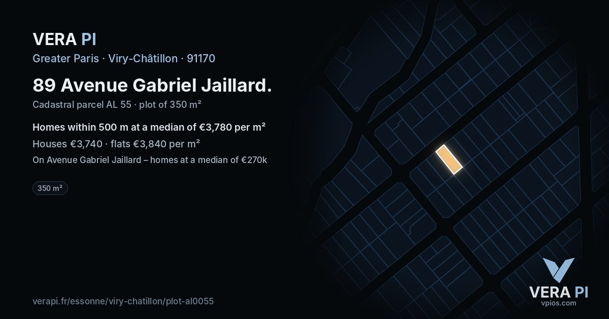 89 Avenue Gabriel Jaillard, Viry-Châtillon at night – the plot lit, the parcels around coloured by the prices near them