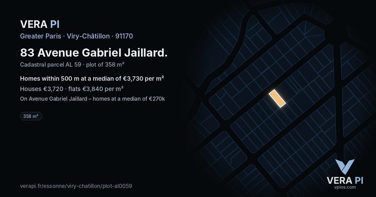 83 Avenue Gabriel Jaillard, Viry-Châtillon at night – the plot lit, the parcels around coloured by the prices near them