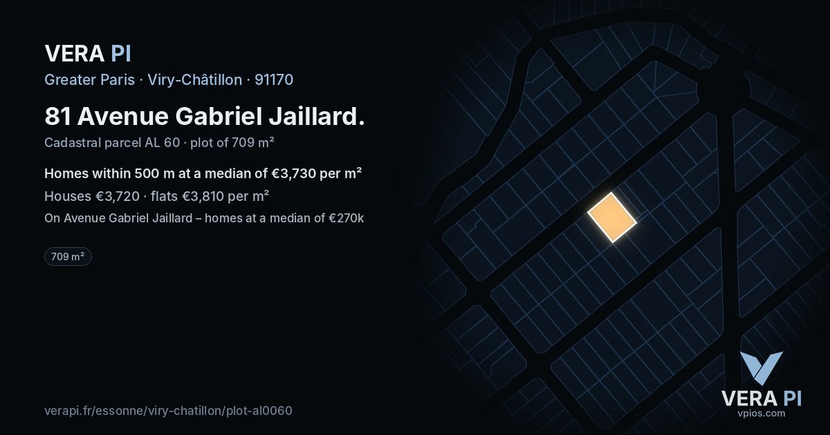 81 Avenue Gabriel Jaillard, Viry-Châtillon at night – the plot lit, the parcels around coloured by the prices near them