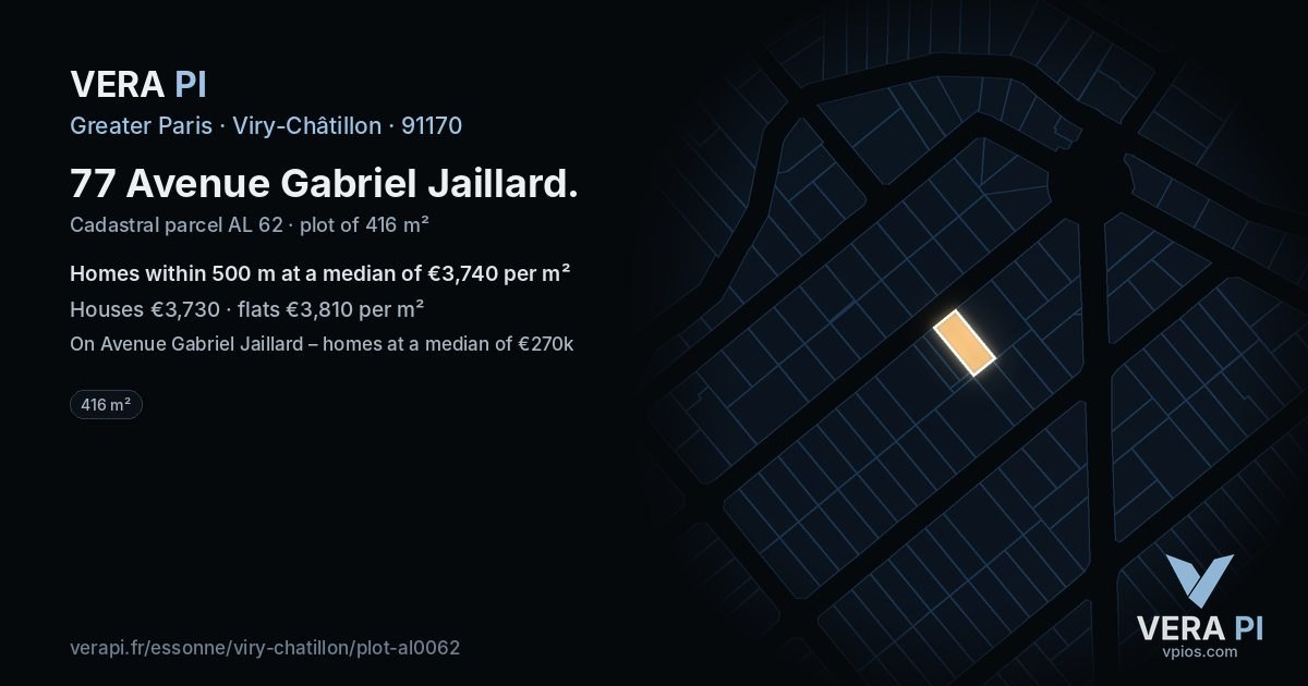 77 Avenue Gabriel Jaillard, Viry-Châtillon at night – the plot lit, the parcels around coloured by the prices near them