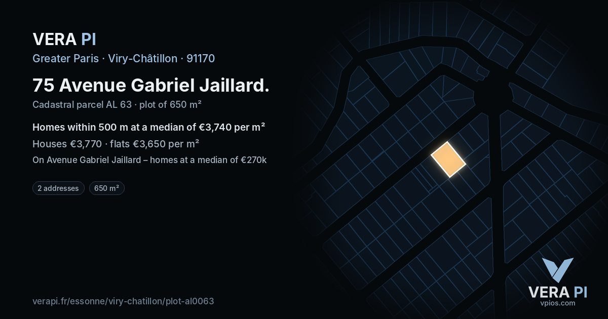 75 Avenue Gabriel Jaillard, Viry-Châtillon at night – the plot lit, the parcels around coloured by the prices near them