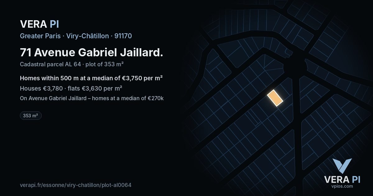 71 Avenue Gabriel Jaillard, Viry-Châtillon at night – the plot lit, the parcels around coloured by the prices near them