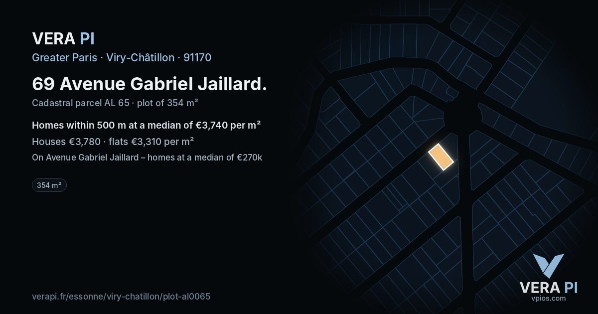 69 Avenue Gabriel Jaillard, Viry-Châtillon at night – the plot lit, the parcels around coloured by the prices near them