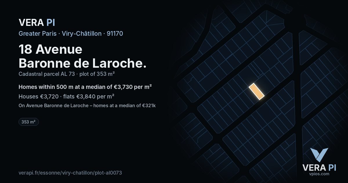 18 Avenue Baronne de Laroche, Viry-Châtillon at night – the plot lit, the parcels around coloured by the prices near them