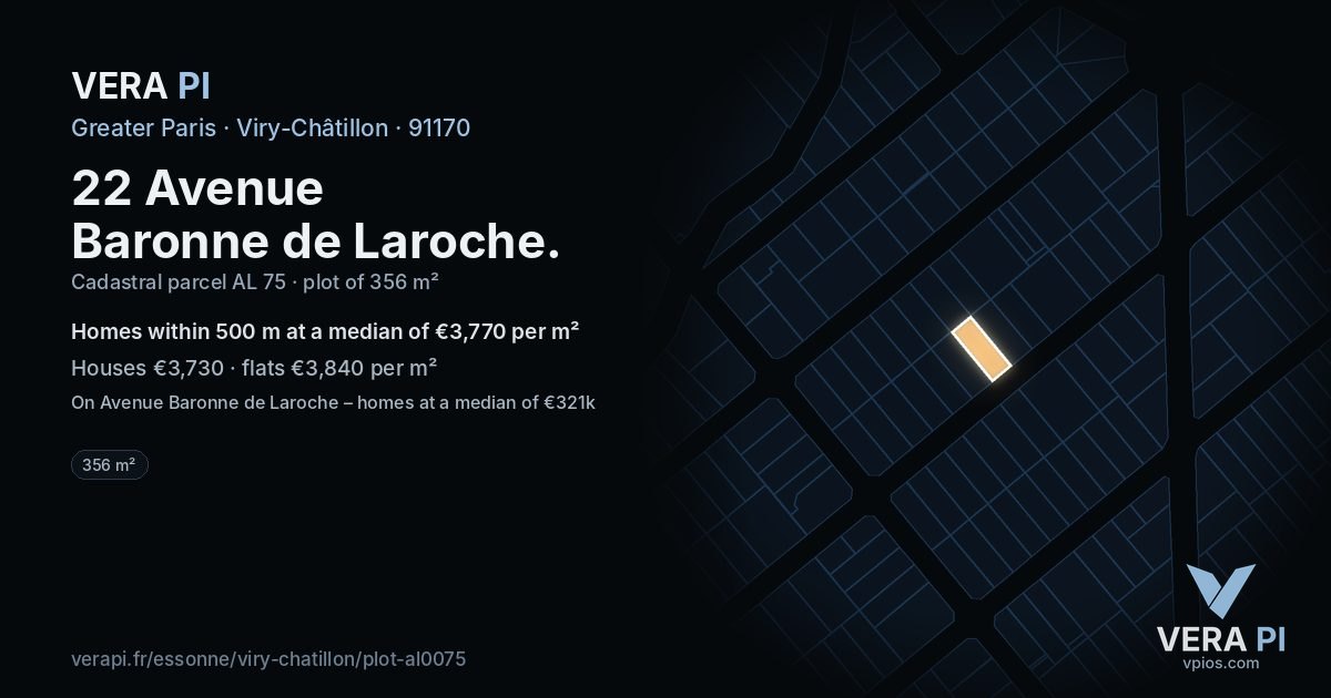 22 Avenue Baronne de Laroche, Viry-Châtillon at night – the plot lit, the parcels around coloured by the prices near them