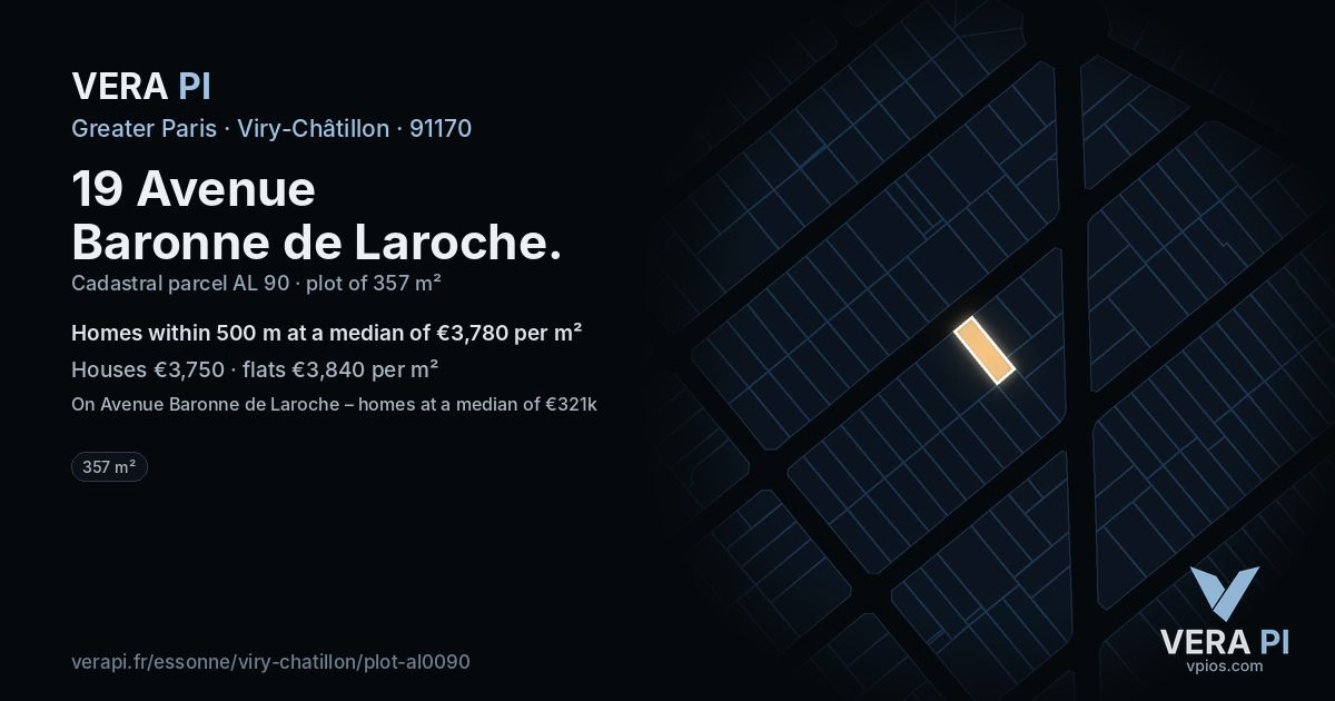 19 Avenue Baronne de Laroche, Viry-Châtillon at night – the plot lit, the parcels around coloured by the prices near them