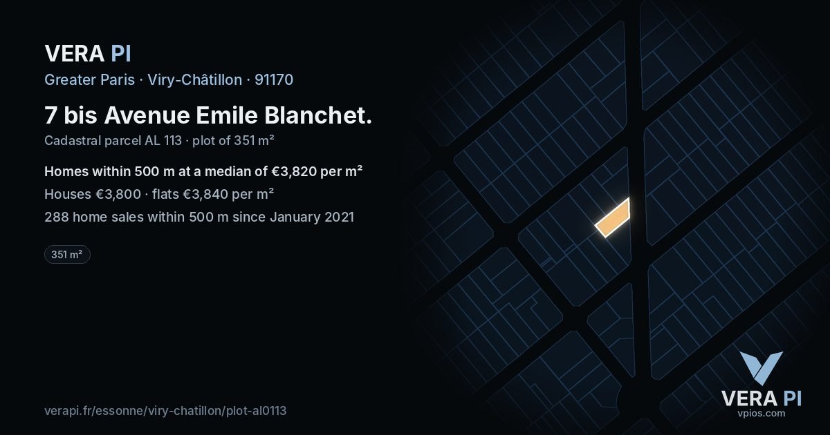 7 bis Avenue Emile Blanchet, Viry-Châtillon at night – the plot lit, the parcels around coloured by the prices near them