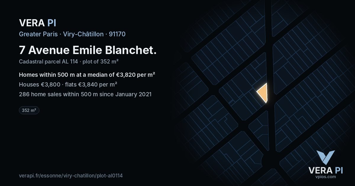 7 Avenue Emile Blanchet, Viry-Châtillon at night – the plot lit, the parcels around coloured by the prices near them