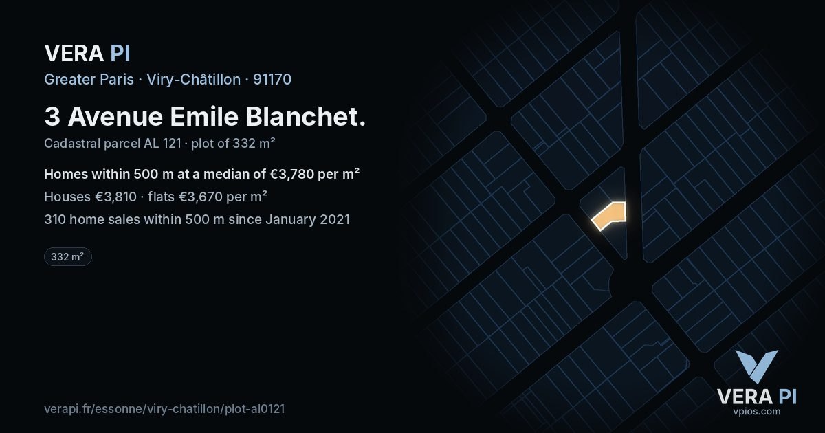 3 Avenue Emile Blanchet, Viry-Châtillon at night – the plot lit, the parcels around coloured by the prices near them