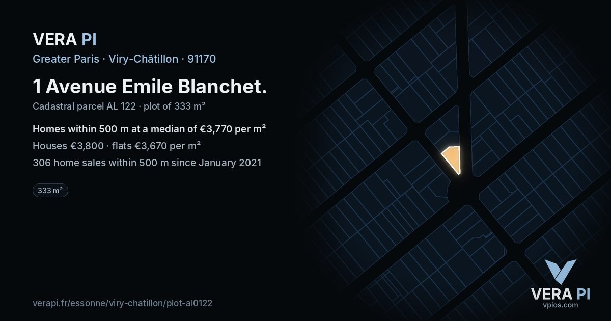 1 Avenue Emile Blanchet, Viry-Châtillon at night – the plot lit, the parcels around coloured by the prices near them