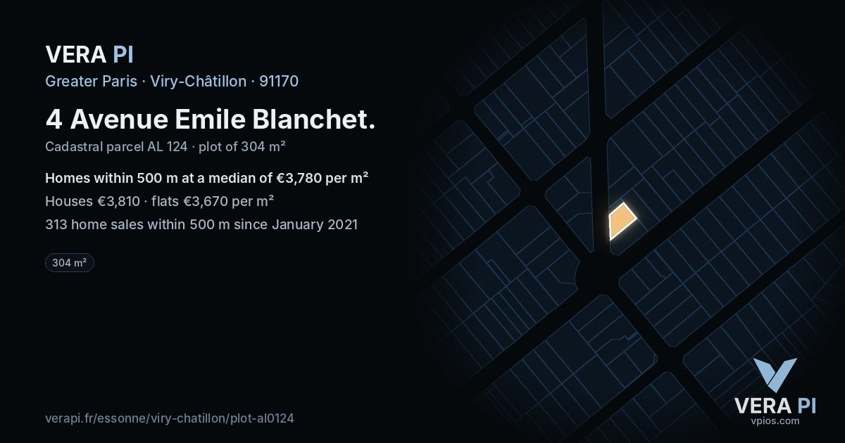 4 Avenue Emile Blanchet, Viry-Châtillon at night – the plot lit, the parcels around coloured by the prices near them
