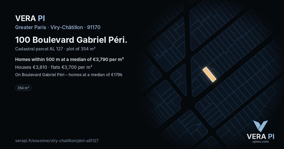 100 Boulevard Gabriel Péri, Viry-Châtillon at night – the plot lit, the parcels around coloured by the prices near them