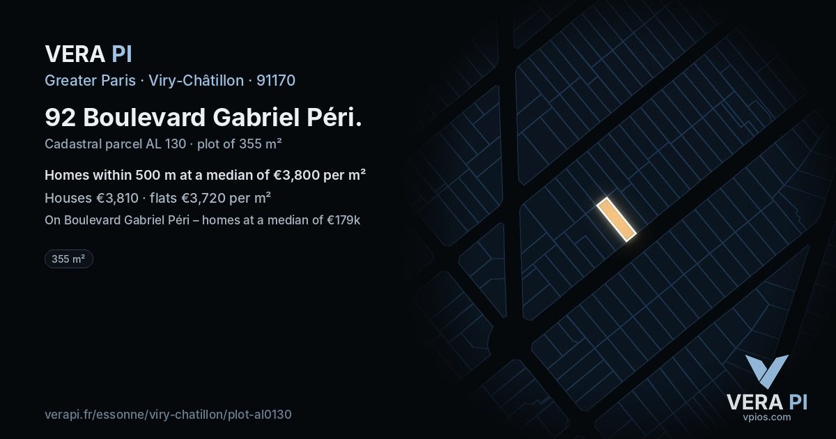 92 Boulevard Gabriel Péri, Viry-Châtillon at night – the plot lit, the parcels around coloured by the prices near them