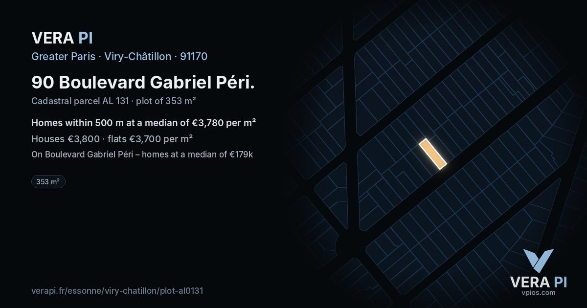 90 Boulevard Gabriel Péri, Viry-Châtillon at night – the plot lit, the parcels around coloured by the prices near them
