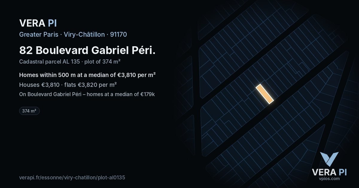 82 Boulevard Gabriel Péri, Viry-Châtillon at night – the plot lit, the parcels around coloured by the prices near them