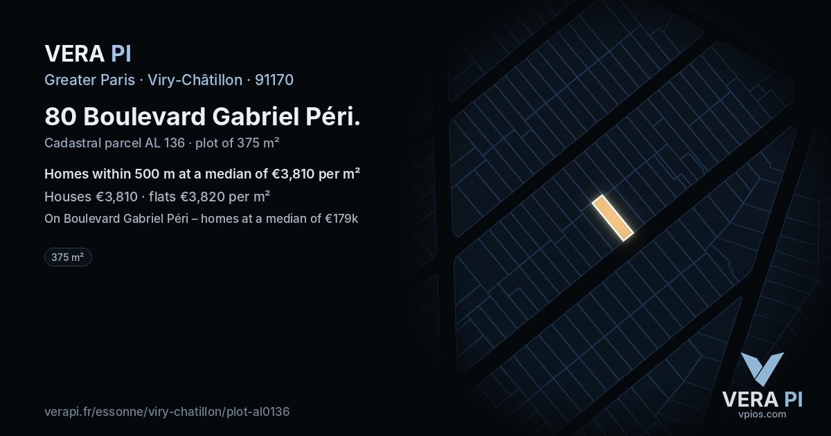 80 Boulevard Gabriel Péri, Viry-Châtillon at night – the plot lit, the parcels around coloured by the prices near them
