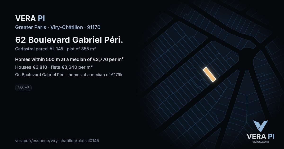 62 Boulevard Gabriel Péri, Viry-Châtillon at night – the plot lit, the parcels around coloured by the prices near them
