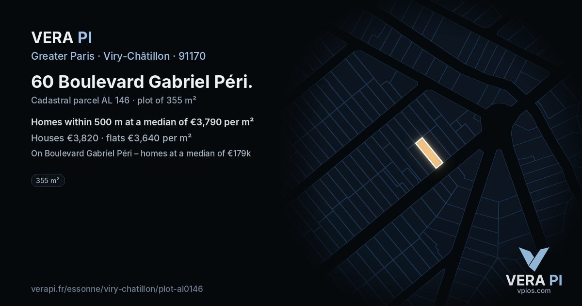 60 Boulevard Gabriel Péri, Viry-Châtillon at night – the plot lit, the parcels around coloured by the prices near them