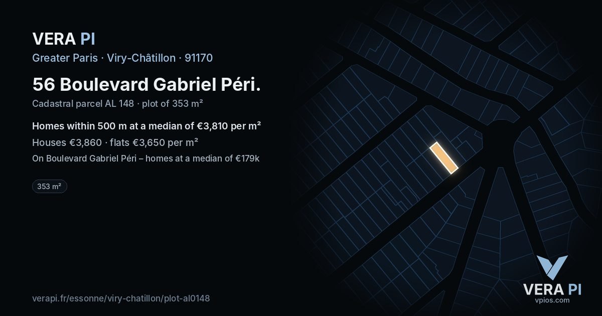 56 Boulevard Gabriel Péri, Viry-Châtillon at night – the plot lit, the parcels around coloured by the prices near them